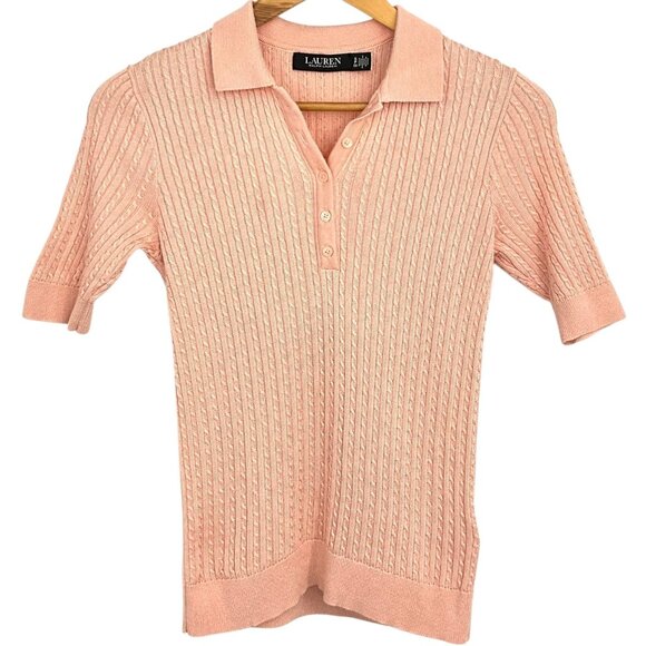 Lauren Ralph Lauren Tops - Lauren Ralph Lauren Cable Knit Polo Jumper Pink Short Sleeve Black Label Size S